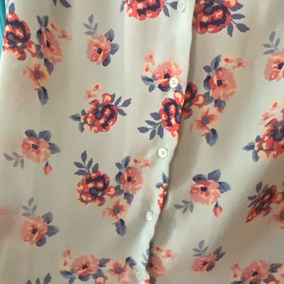 Blouse from Faded Glory - Light Blue Floral button up motorcycle collar cottage - Picture 7 of 9